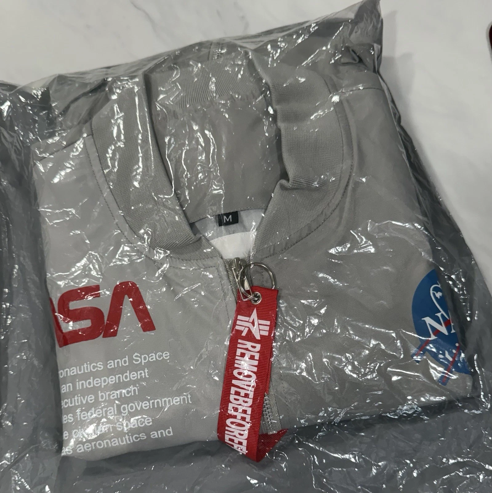ASSTseries Bomber Jacket NASA Gray Adult Zip Front Windbreaker Size Medium NWOT! image 10