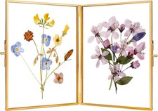 Glass Pressed Flower Frame Hinged Double Folding Frame Photo Display 5"x7" Gold
