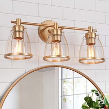 Zevni Modern Clear Glass Eumiel 3-Light Gold Bathroom Vanity Light A04377