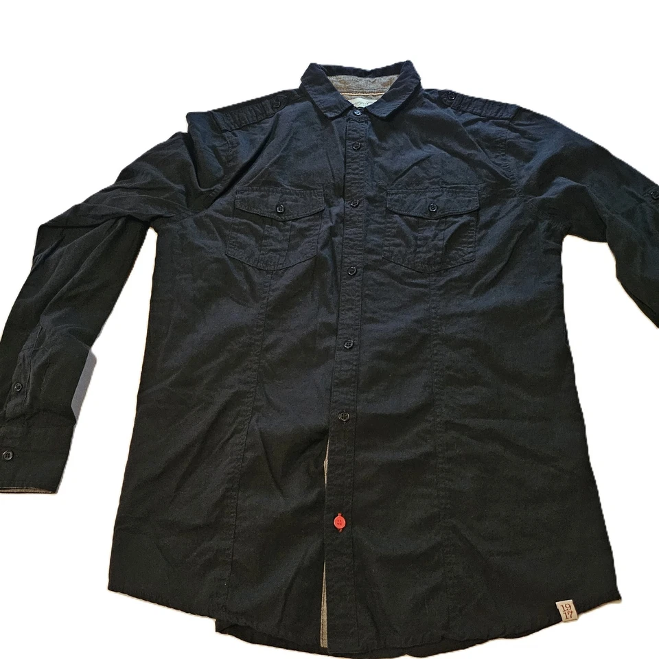 Men's Flip Cuff Black Button-Up Long Sleeve Shirt SZ S,Casual,Business,Preppy - Image 3 of 4