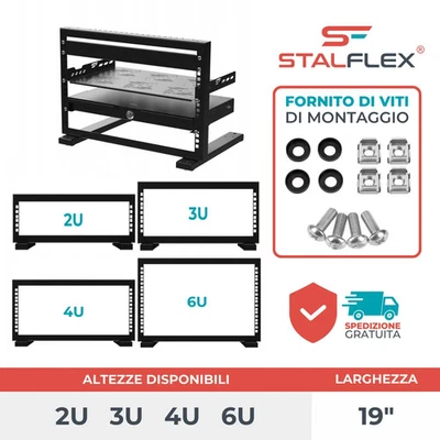 Support Rack 19" 2U 3U 4U 6U Noir Structure Autoportante pour Baie Serveur - Photo 1/2