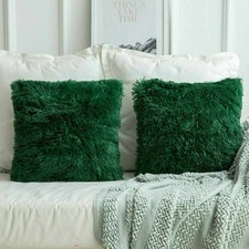 2Pcs Long Pile Soft Shaggy Faux Fur Plain Fluffy Cushion Covers Pillow Case UK
