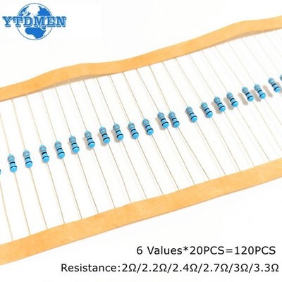 6 Values* 20pcs 1/4W Metal Film Resistor 1% Tolerance 2Ω~3.3Ω Car Airbag Repair