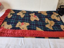 Manta de oso de peluche a cuadros 62x 54 rojo satinado ribete vintage sin etiquetas para decir material