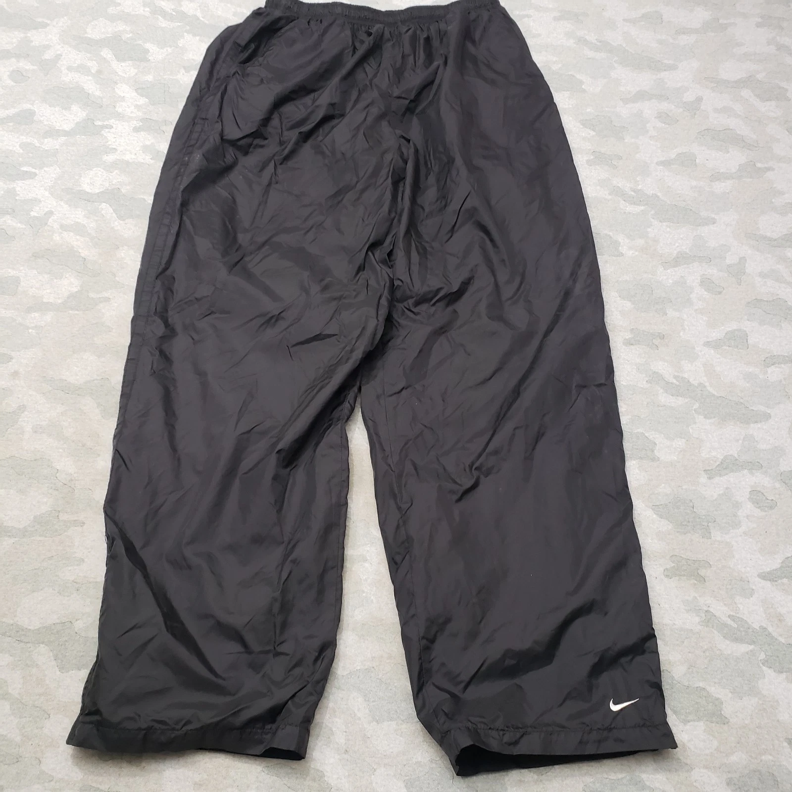 Vintage Nike Track Pants Mens 2XL Black Drawstring Wide Leg Y2k Embroidered Logo