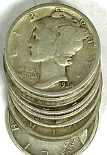 Mercury Dimes - 90% Silver  -  Ten coins