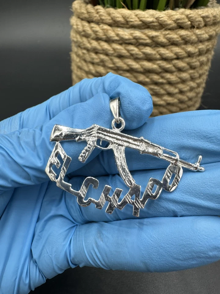 New EL CHAPO! Real Solid 925 Sterling Silver Hand Made Diamond Cut Pendant 1.9” - Image 3 of 4