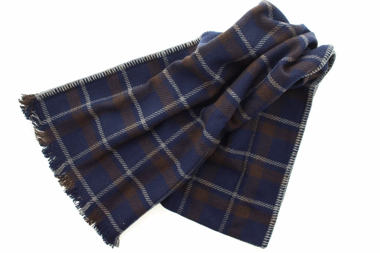 Coach 83145 Men's Wool Cashmere Plaid Blanket Scarf Wrap Charcoal Gray Navy Red