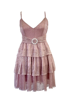 New Forever 21 Shiny Pink Tiered Ruffle Spagetti Strap Party Dress Size Small New Forever 21 Shiny Pink Tiered Ruffle Spagetti Strap Party Dress Size Small