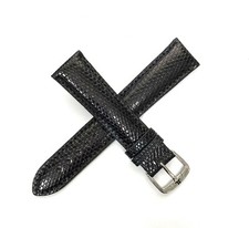 Jacques Lemans 21MM Genuine Lizard Leather Skin Watch Band BLACK Silver Buckle