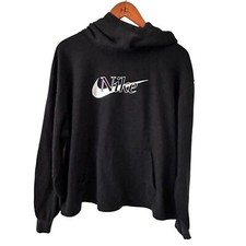 Nike Womens Black Funnel Neck Hooded Soft Rayon Sweatshirt Silver Swoosh Size L