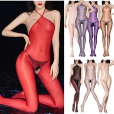 Women Unitard Self-Tie Bodystocking Backless Jumpsuit Stretchy Bodysuit Glossy
