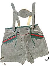 Authentic Vintage German Lederhosen Shorts Grey Suede Children's Small
