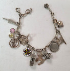 Charms Flute Player Writer & more Sterling 925 Charm Bracelet Vintage 1960s 14
