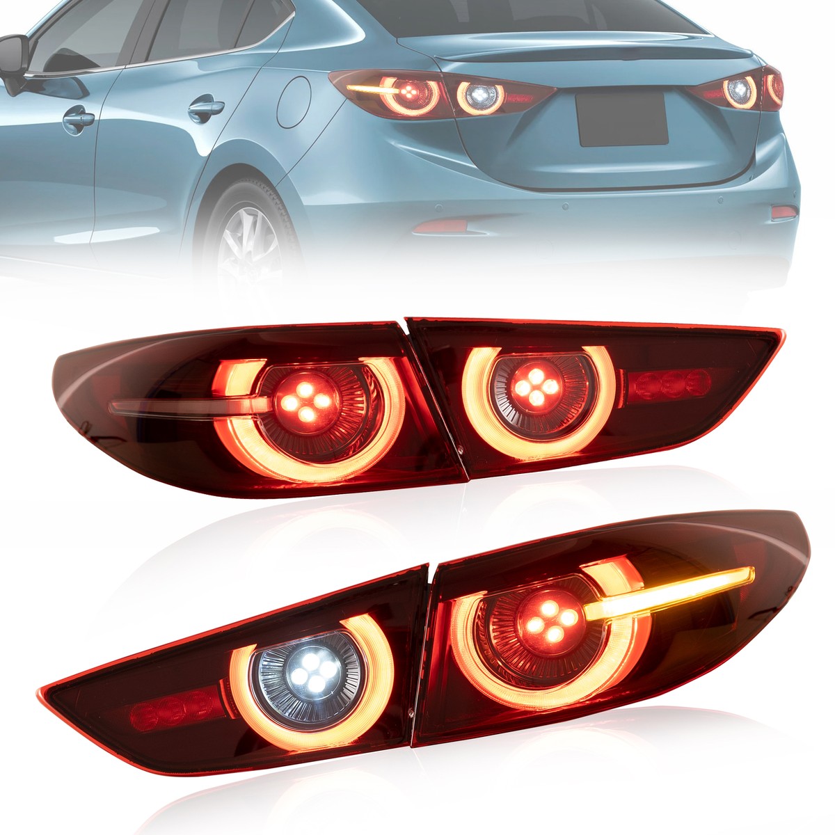 VLAND Full LED Tail Lights Red For Mazda 3 Axela Sedan 2019-2021