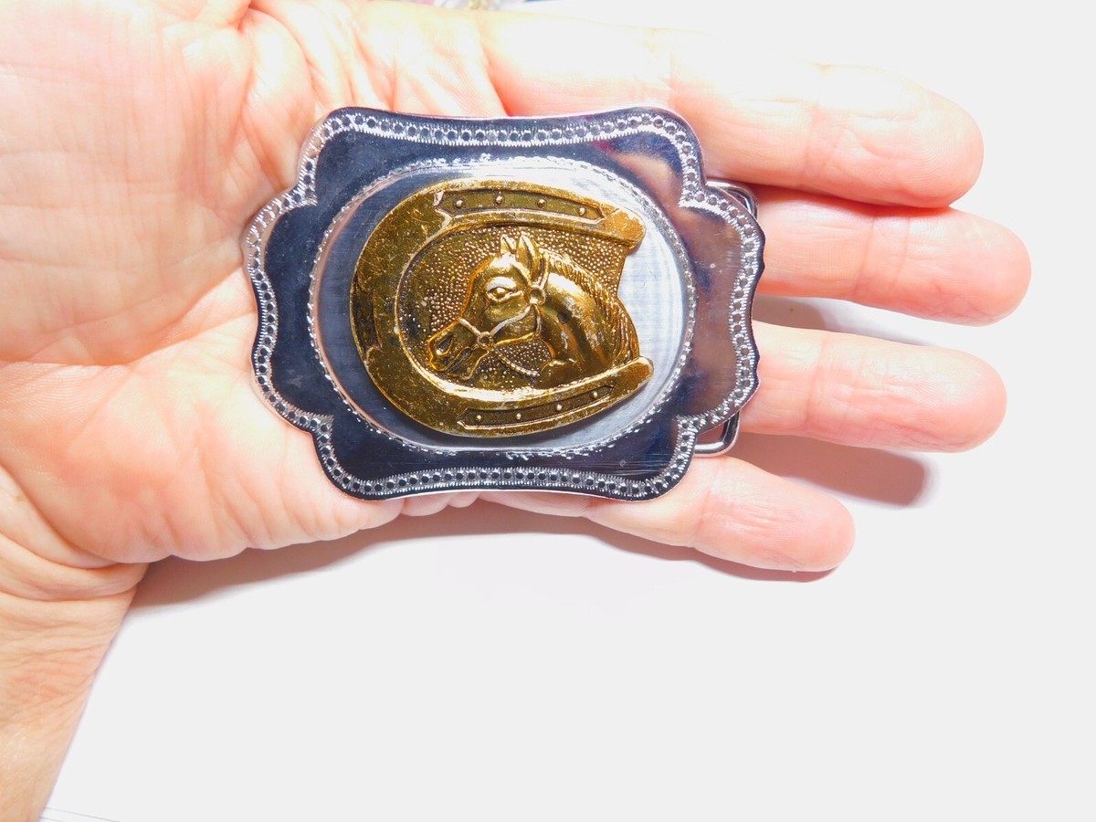 Gold and Silver Horseshoe Belt Buckle Silver Triple Horseshoe Buckle – Saddlebags main image 2