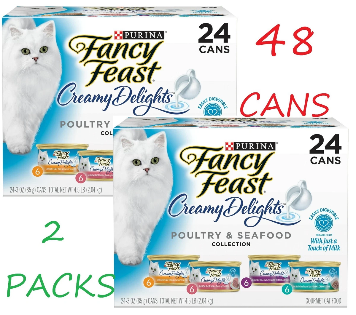 Fancy Feast Wet Cat Food Creamy Delights Poultry Seafood Collection 48 Cans
