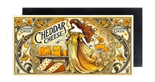 Cheddar Cheese Woman FRIDGE MAGNET sign advertisement (2 x 4 inches, wood)