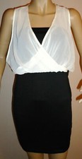 NEW LADIES BLACK WHITE MISS BLUSH CHIFFON TOP OFFICE DRESS SIZE 12