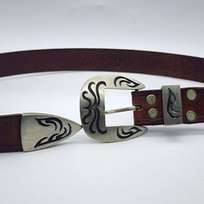 VTG Bob Dunn Curious George Aspen Leather Belt Southwestern Silver Tone Buckle