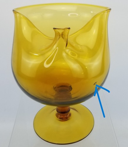 VTG MCM Cadmium Amber/Gold Glass Pedestal Vase Compote Large Abstract Sculpture - Picture 12 of 12