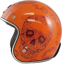 TORC T-50 3/4 Open Face Motorcycle Helmet Orange Skull Craned DOT Size Large