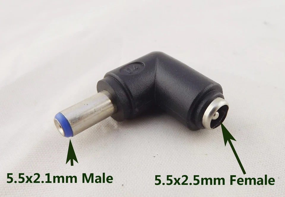 10 DC 5.5 x 2.5mm Female To 5.5 x 2.1mm Male Right Angle Power Adapter Connector - Image 2 of 4