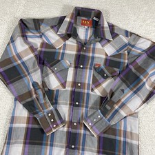 Vintage ELY Plains Western Shirt Mens 15.5/34-35 Plaid Pearl Snap Purple Gray