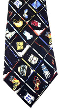 Vtg Nicole Miller Black Silk Tie Sportsman Sports 1995 Multicolor Images 3.5x57"