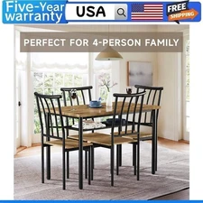 ☑️5 Piece Dining Table Set for 4 Kitchen Table and Chairs with Storage Rack Meta
