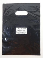 100 Qty. 9" x 12" Black Glossy Low Density Merchandise Bag Retail Shopping Bags