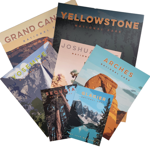 7 National Park Wall Art Print Glacier Yellowstone Sequoia Grand Canyon Arches +