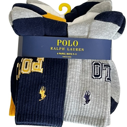 NWT Polo Ralph Lauren Boys Logo Casual Crew Socks 6 Pack 9-11 Assorted - Picture 2 of 6
