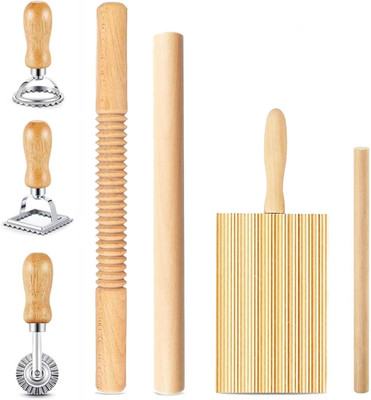 7 Pcs Wood Gnocchi Pasta Making Tools Kit with Threaded Pasta Roller Pin Set,Gno