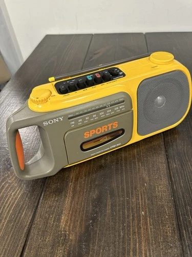 Vintage Sony Sports CFM-104 Yellow Boombox AM/FM Radio WORKS - Cassette DOES NOT