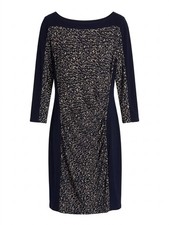 Lauren Ralph Lauren Navy Animal Print Sheath Dress 3/4 Sleeve Size 12
