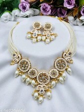 Indian Bollywood Designer Gold Plated Kundan Necklace Earring Jewellery Set