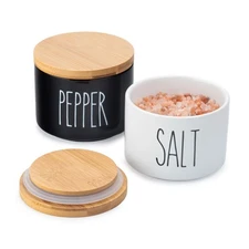Heartland Home Ceramic Salt and Pepper Bowls. Dual Holder Salt Cellar with Li...