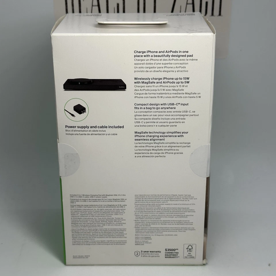 Belkin BoostCharge Pro 2-in-1 Black Wireless Charging Pad with MagSafe 15W New! - Image 4 of 4