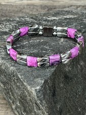 Silver Magnetic Hematite Therapy Bracelet Anklet 2 Row w Picasso Jasper