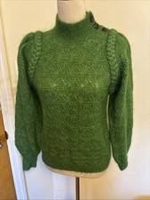 Sesane Annika Paris Women’s Jumper Green Knit Pattern Braided Shoulder Details S