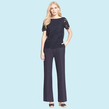 Tory Burch Lace Bodice Jumpsuit Size 8 Navy Blue One Piece Wedding Party Holiday