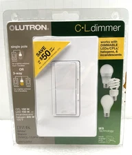 LUTRON DIVA CL DIMMER SWITCH WHITE BLANCO DVWCL-153-PH-WH w PLATE LED