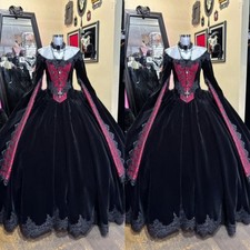 Gothic Velvet Lace Applique Wedding Dresses Off Shoulder Long Sleeve Bridal Gown