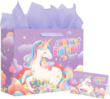 Unicorn Gift Bag for Girls, Unicorn Birthday Decoration Set with 13" Large Bag,