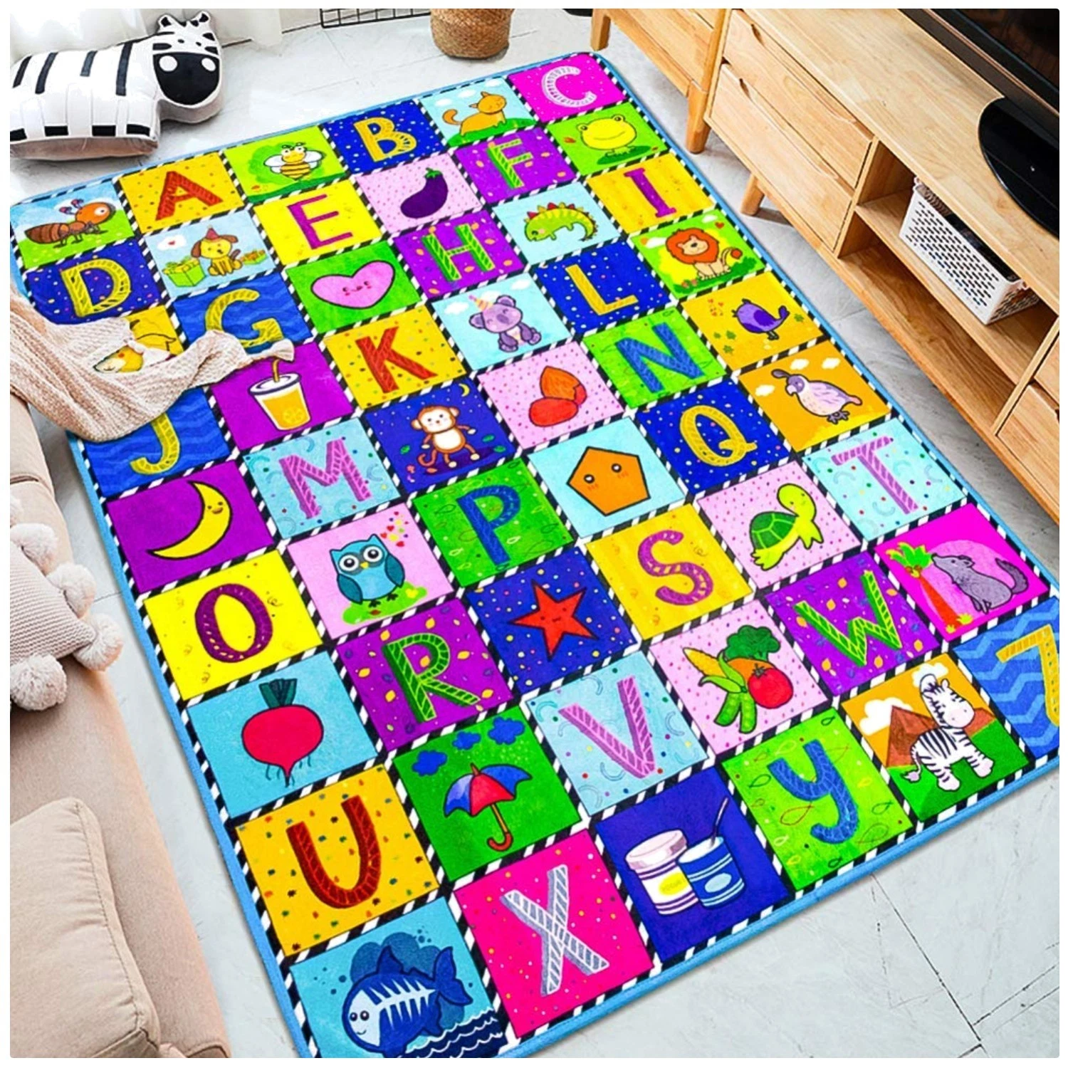 Plush Baby Crawling Mat with Alphabet Learning 59 x 44 Inch