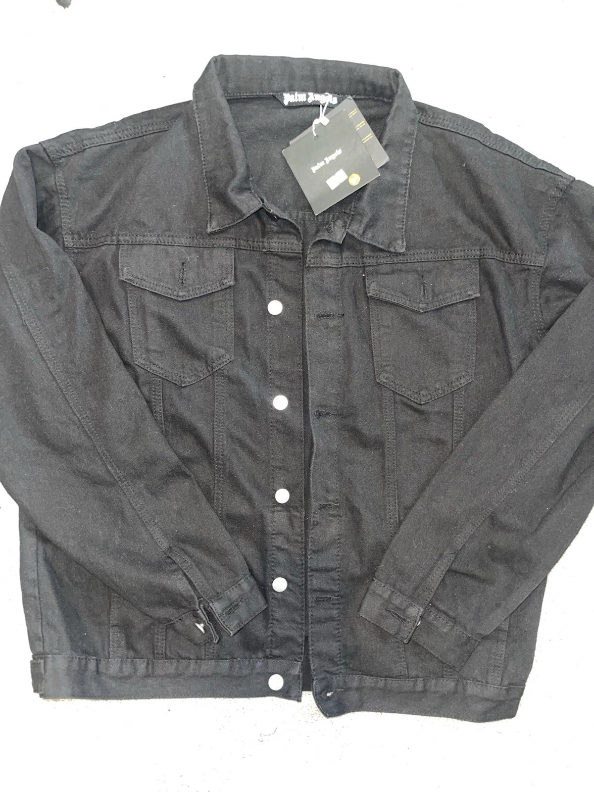Palm Angels Men Black Vintage Logo Back Button Front Denim Jacket size X-LARGE  image 13