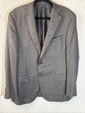 Ermenegildo Zegna Gray W/brown And Blue plaid cashmere silk blazer jacket 54R