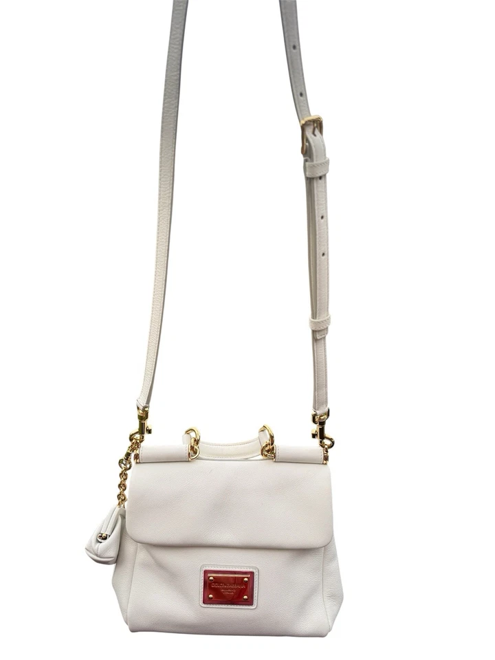 Dolce & Gabbana Sicily White Leather Tote Bag Shoulder Strap W/ Mini Coin Purse - Image 2 of 4