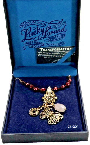 Lucky Brand Rose Quartz Butterfly Pendant Necklace Goldtone New in Box! - product listing photo